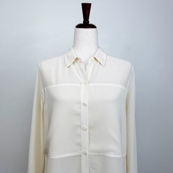 Spanx Low Maintenance Silk Pale Yellow Button-Up Blouse Shirt - Picture 2 of 8